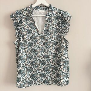 J Crew Ruffle Neck Cap Sleeve Blouse Medium